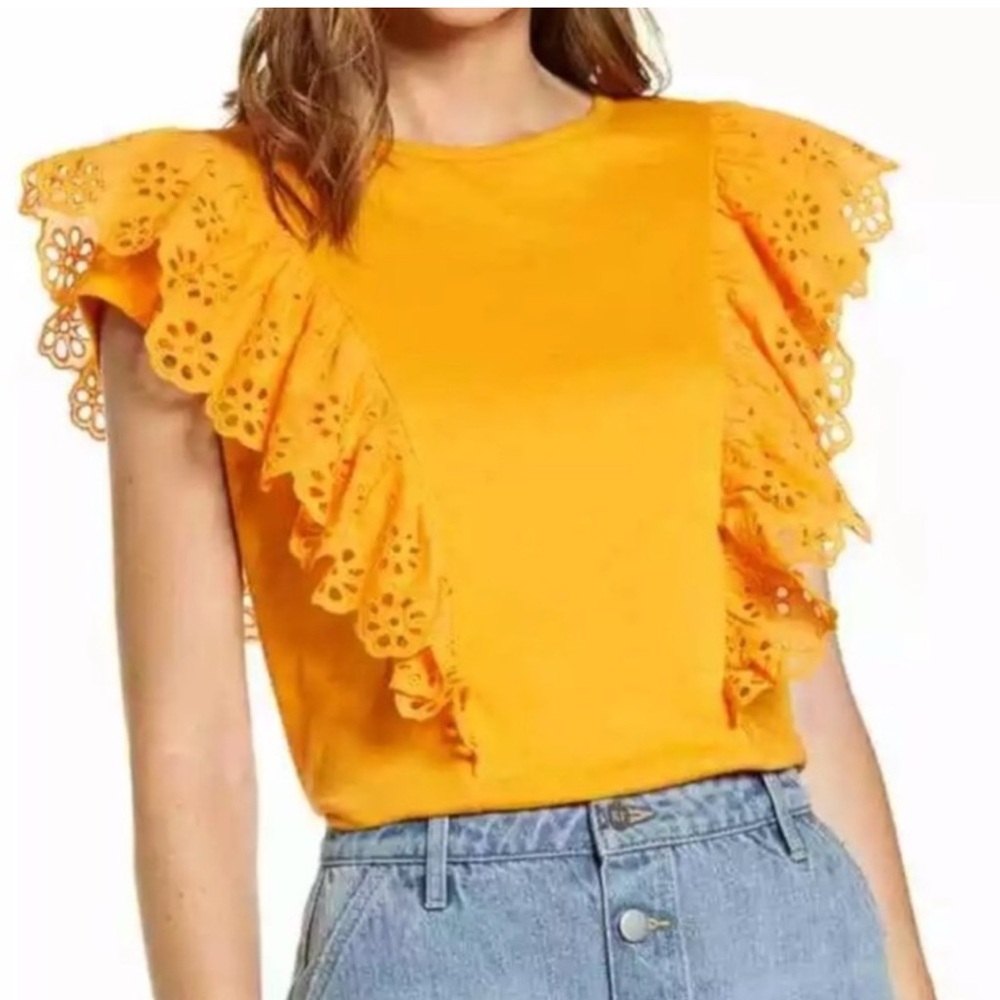 Rachel Parcell Ruffled Orange T-Shirt